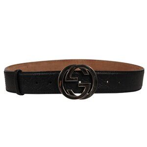 Gucci Mens Interlocking GG Supreme Buckle Belt Sizze 90 36 Black Leather
